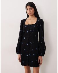 Nobody's Child - Memphis Cord Floral Embroidered Button Front Scallop Edge Mini Dress - Lyst