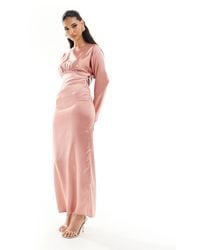 Flounce London - Satin Maxi Dress With Kimono Sleeve - Lyst