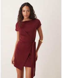 ASOS - Cap Sleeve Tie Wrap Front Mini Dress - Lyst