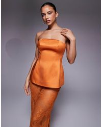 ASOS - Premium Structured Satin Peplum Hem Bandeau Top - Lyst