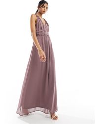 Vila - L'invitée - robe longue croisée à la taille avec plis devant - taupe - Lyst