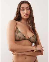 Weekday - Soutien-gorge triangle en dentelle - kaki - Lyst