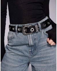 Kaiia - Exclusive Faux Leather Eyelet Detail Western Belt - Lyst