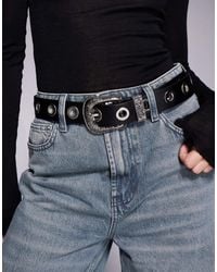 Kaiia - Exclusive Faux Leather Eyelet Detail Western Belt - Lyst