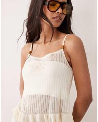 Miss Selfridge - Embroidered Sheer Knit Cami Top - Lyst