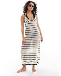 New Look - Stripe Crochet Maxi Beach Dress - Lyst