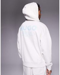 HUGO - Sudadera Color Piedra De Corte Suelto Con Capucha Y Logo Azul De (Parte De Un Conjunto)-Neutro - Lyst