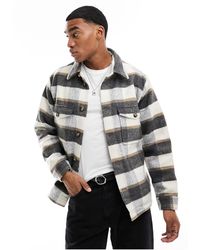 SELECTED - Camicia giacca pesante a quadri bianco sporco e blu navy - Lyst