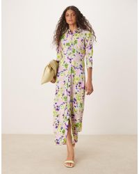 Y.A.S - Vestito Camicia Lungo Lilla Pallido Con Stampa A Fiori Oversize - Lyst