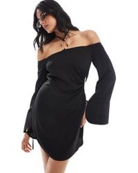 ASOS - Off The Shoulder Halter Neck Mini Dress With Curved Hem And Hardware Detail - Lyst