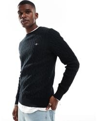 GANT - Cotton Cable Knit Jumper With Logo - Lyst