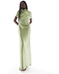 Six Stories - Bridesmaid Ruched Drape Satin Maxi Dress - Lyst