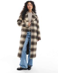 Wednesday's Girl - Brushed Check Longline Coat - Lyst