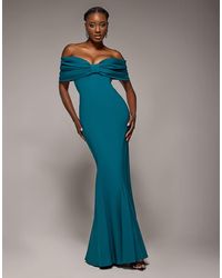 Goddiva - Bardot Bow Neck Maxi Dress - Lyst
