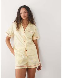 Threadbare - Pyjamaset Van Overhemd En Short Met Gingham Ruit - Lyst
