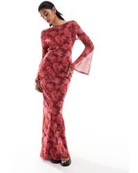Asos edition wedding floral embroidered dobby mesh flutter sleeve maxi dress best sale