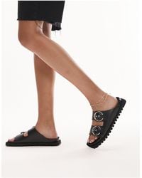 TOPSHOP - Prince Leather Flat Sandal With Buckles - Lyst