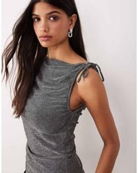 Aware - Asymmetric Tie Shoulder Detail Glitter Top - Lyst