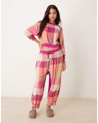 Free People - Pantalones De Pijama Rosa A Cuadros Escoceses Multicolores De Franela De (Parte De Un Conjunto) - Lyst