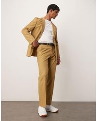 ASOS - Cotton Linen-blend Straight Leg Suit Pants - Lyst