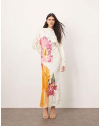 ARRANGE - Embroidered Floral Long Sleeve Open Back Maxi Dress With Fringe - Lyst