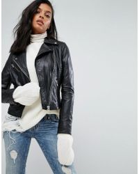 barney's originals leather biker jacket with shoulder quilting detail