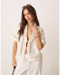 ASOS - Tie Front Top With Collar And Lace Trims - Lyst