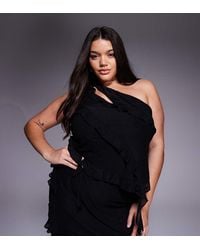 ASOS - Asos Design Curve Co-ord Mesh Asymmetric Ruffle Top With Cut Out - Lyst