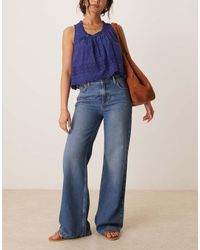 Free People - Vaqueros De Pernera Recta Y Corte Ancho Con Lavado Azul Medio Stride De - Lyst