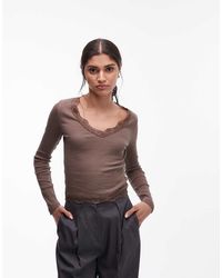 ASOS - Rib Long Sleeve Top With Lace Detail - Lyst