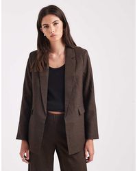 Vero Moda - Blazer Sartoriale Oversize Effetto Tweed Color Cioccolato - Lyst