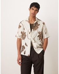 Mango - Camisa Blanca Y Marrón De Manga Corta Con Estampado Floral De Algodón De - Lyst