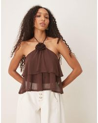 ASOS - Halterneck Ruffle Top With Corsage - Lyst