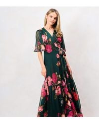 Hope & Ivy - The Tamra Petite Flutter Sleeve Maxi Wrap Dress With Tie Waist - Lyst