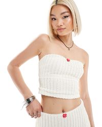 Daisy Street - Textured Bandeau Crop Top With Rosette Detail Co-ord - Lyst