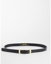 Pieces - Leather Belt With Gold Rectangular Buckle - Lyst