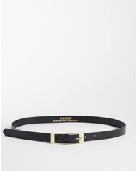 Pieces - Cinturón De Cuero Negro Con Hebilla Rectangular Dorada - Lyst