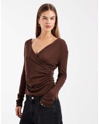 ASOS - Soft Jersey Drape Wrap Long Sleeve Top - Lyst