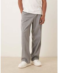 ASOS - Pantalones De Vestir Grises De Corte Ancho Con Raya Diplomática Y Cinturilla Elástica De (Parte De Un Conjunto) - Lyst
