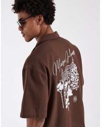 ASOS - Oversized Linen Look Shirt With Back Print - Lyst