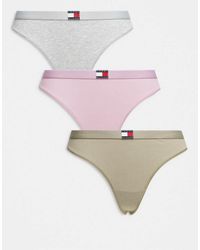 Tommy Hilfiger - Confezione Da 3 Perizomi Grigio, Rosa E Verde Salvia Con Bandiera - Lyst