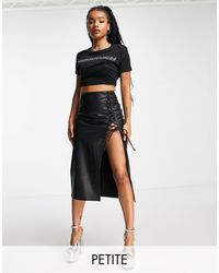 Topshop Unique - Leather Look Tie Up High Split Midi Skirt - Lyst