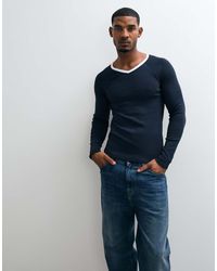 ASOS - Muscle Fit Long Sleeve T-Shirt With Contrast Binding V-Neck - Lyst