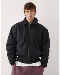 Weekday - Chaqueta Bomber Negra Extragrande Con Cuello De Solapas De - Lyst