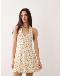 Miss Selfridge - Halterneck Mini Dress With Picot Edge - Lyst