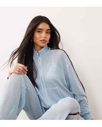 Kaiia - Exclusive Crochet Zip Through Contrast Stripe Track Jacket Co-ord - Lyst