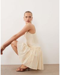 ASOS - Dropped Waist Mini Dress With Crinkle Cotton Skirt - Lyst