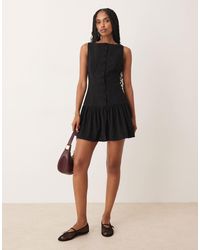 ASOS - Cord Slash Neck Button Down Dropped Waist Mini Dress - Lyst