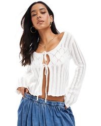 Hollister - Long Sleeve Tie Front Crochet Top - Lyst