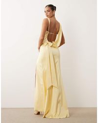 Oh Polly - Satin Cowl Drape Detail Open Back Thigh Split Maxi Dress - Lyst